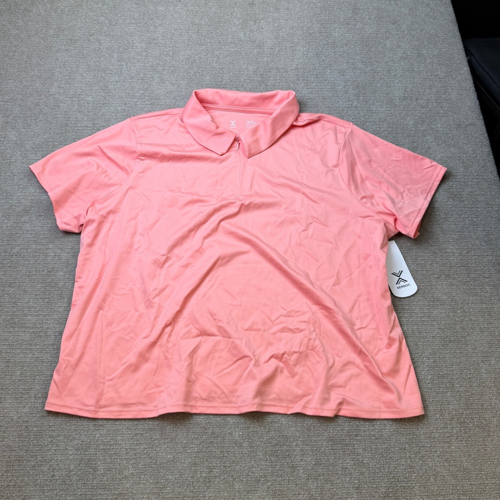 NWT Xersion EverUltra-Lite Womens XXL Pink Polo Shirt Short Sleeve 1/4 Zip
